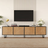 180cm Industrial TV Stand for 75 Inch TVs - Black & Wood Media Console with 4 Storage Cabinets