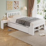 3ft Single Wooden Storage Bed with Bedside Table & 2 Drawers - Sturdy Bed Frame with Reversible Storage Compartments, White