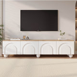 180cm TV Unit for TVs up to 75 Inch - White and Wood Effect TV Stand with 4 Storage Compartments and 6 Metal Legs