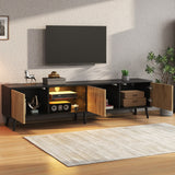 175cm Mid-Century Modern LED TV Stand - Black Media Console with Storage Cabinets