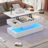 LED Lift Top Coffee Table - Modern Storage Table with Hidden Compartment