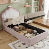 3ft Single Upholstered Storage Bed - Velvet Hydraulic Bed Frame with Lift-Up Storage, Kids Bed, Pink