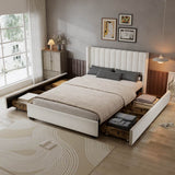 4ft6 Double Velvet Storage Bed - Upholstered Bed Frame with 4 Drawers and Soft Headboard, Beige