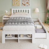 3ft Single Wooden Storage Bed with Bedside Table & 2 Drawers - Sturdy Bed Frame with Reversible Storage Compartments, White