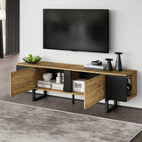 TV Unit - 2 Cabinets and Open Storage, Fits up to 75 Inch TV, Wood and Black