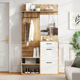 7-in-1 Hallway Storage Unit with Mirror — Coat Rack, Shoe Bench & Cabinet, High Gloss Hall Tree