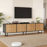 180cm Industrial TV Stand for 75 Inch TVs - Black & Wood Media Console with 4 Storage Cabinets