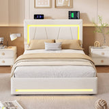 4ft6 Double Upholstered Storage Bed with LED Light Strips & USB Type-C Charging - Velvet Bed Frame with 4 Wheeled Drawers, Soft Backrest & Slatted Base, Grey