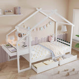 3ft Single Children's Wooden Storage Bed with Desk - Treehouse Design with Drawers, Small Shelf and Sturdy MDF and Pinewood Frame, White