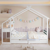 3ft Single Children's Wooden Storage Bed with Desk - Treehouse Design with Drawers, Small Shelf and Sturdy MDF and Pinewood Frame, White