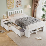 3ft Single Wooden Storage Bed with Bedside Table & 2 Drawers - Sturdy Bed Frame with Reversible Storage Compartments, White