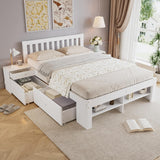 4ft6 Double Wooden Storage Bed with 2 Bedside Tables & 2 Drawers - Sturdy Bed Frame with Reversible Storage Compartments, White