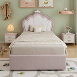 3ft Single Upholstered Storage Bed - Velvet Hydraulic Bed Frame with Lift-Up Storage, Kids Bed, Pink