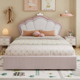 4ft6 Double Upholstered Storage Bed - Velvet Hydraulic Bed Frame with Lift-Up Storage Function, Pink