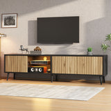 175cm Mid-Century Modern LED TV Stand - Black Media Console with Storage Cabinets