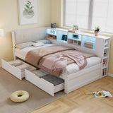 3ft Single Wooden Storage Bed with LED Lights - Bed Frame with Upholstered Headboard, Charging Port, Storage Compartments and 2 Wheeled Drawers, White