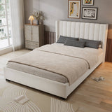 4ft6 Double Velvet Storage Bed - Upholstered Bed Frame with 4 Drawers and Soft Headboard, Beige