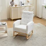 Rocking Chair with USB Charging Ports - Teddy Fabric Nursing Chair with Adjustable Footrest, Side Pocket for Nursery, Living Room & Bedroom, White
