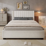 4ft6 Double Velvet Storage Bed - Upholstered Bed Frame with 4 Drawers and Soft Headboard, Beige