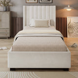 3ft Single Velvet Storage Bed - Upholstered Bed Frame with 4 Drawers and Soft Headboard, Beige
