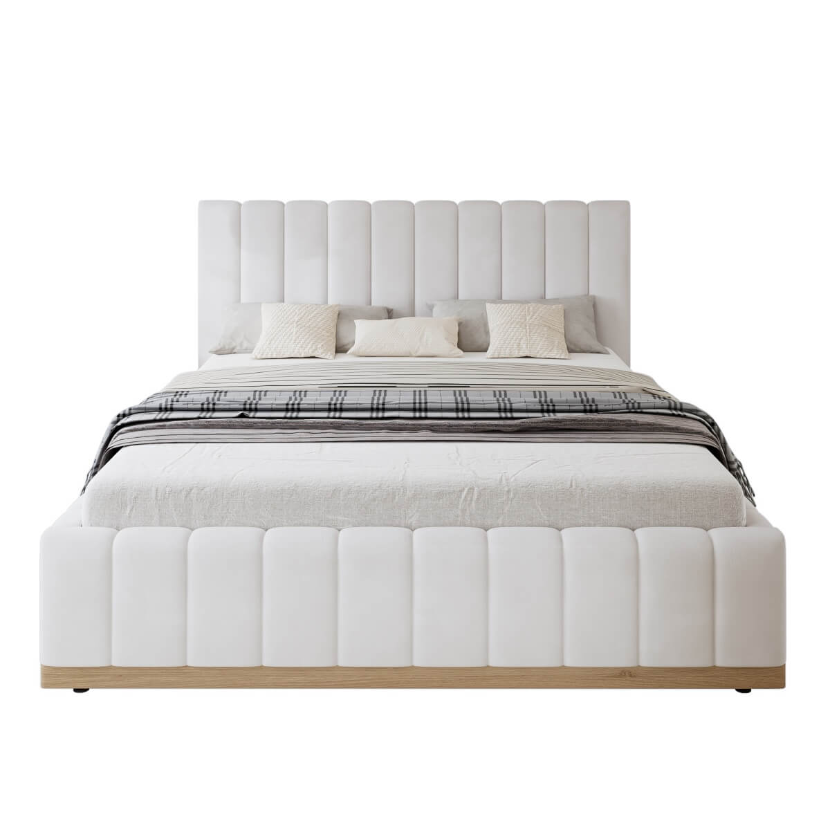 4ft6 Double Upholstered Bed with Soft Headboard - PU & MDF Bed Frame