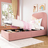 3FT Single Upholstered Velvet Bed - Hydraulic Storage with Headboard