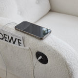 Rocking Chair with USB Charging Ports - Teddy Fabric Nursing Chair with Adjustable Footrest, Side Pocket for Nursery, Living Room & Bedroom, White