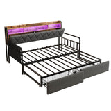 3ft Single Daybed with Trundle & Storage Drawer - LED Sofa Bed with Charging Station
