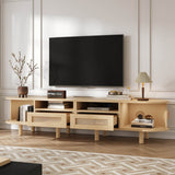 Rattan TV Stand with Sliding Doors - 2 Drawer Storage TV Unit, Fits up to 70 Inch TV
