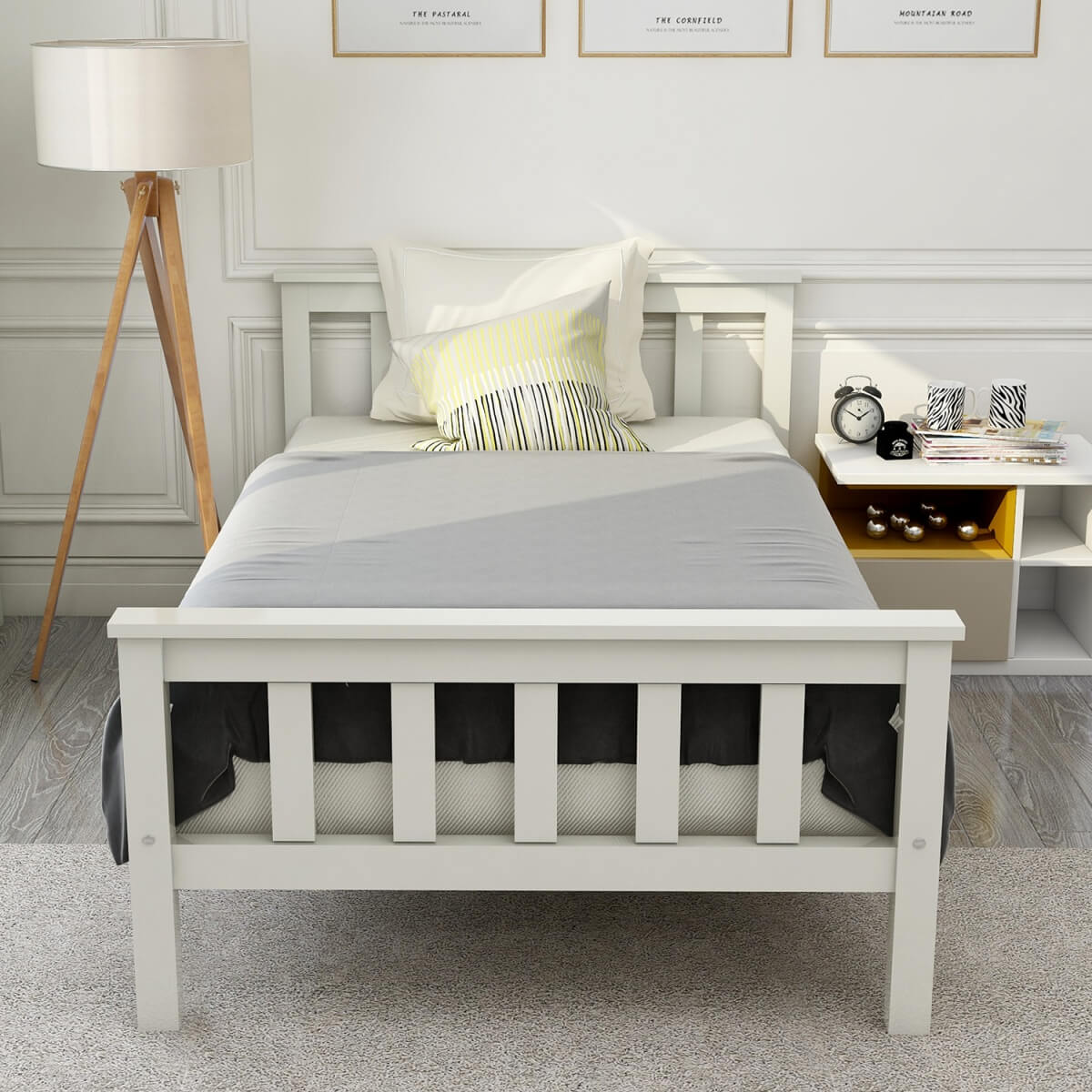 3ft Single Solid Pine Bed Frame — White Wooden Bed for Adults & Kids