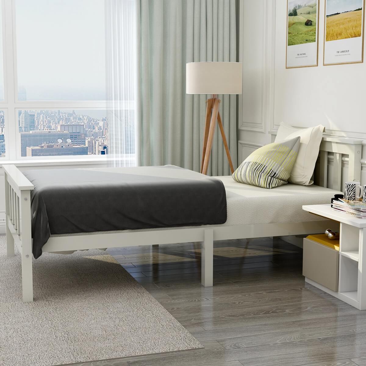 3ft Single Solid Pine Bed Frame — White Wooden Bed for Adults & Kids