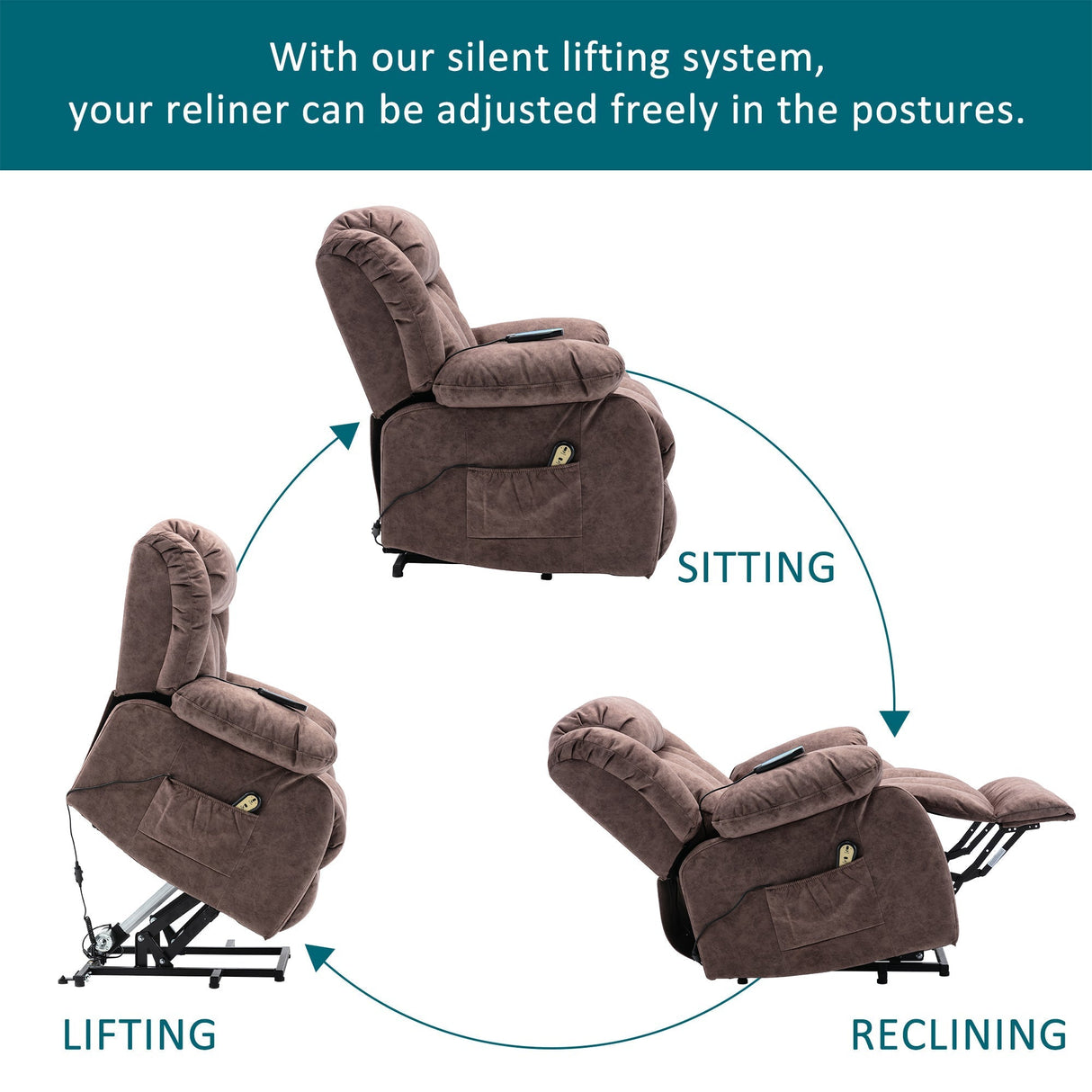 Power Massage Lift Recliner Chair with Heat & Vibration, Heavy Duty and Safety Motion - Antiskid Fabric