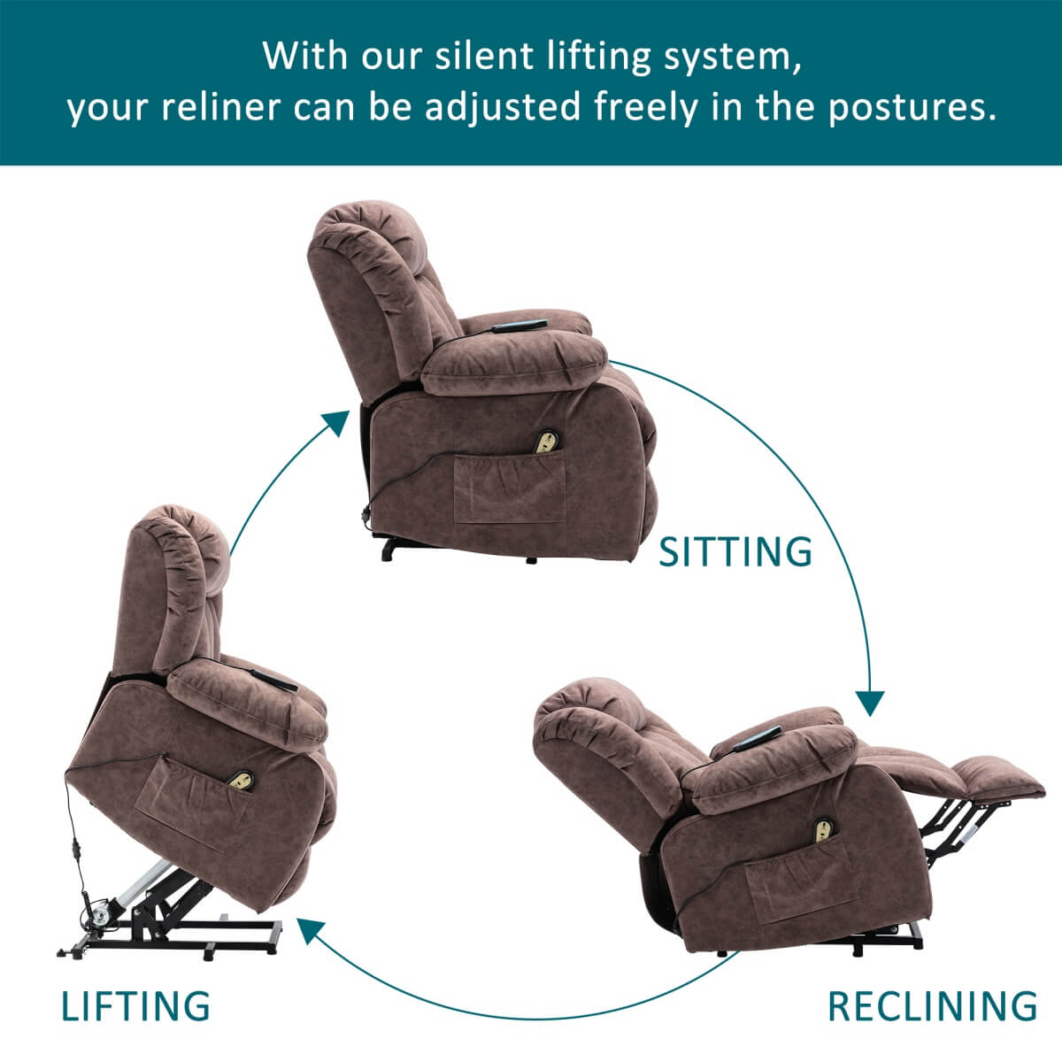 Power Lift Recliner Chair with Heat & Vibration - Overstuffed Fabric Reclining Chair for Elderly