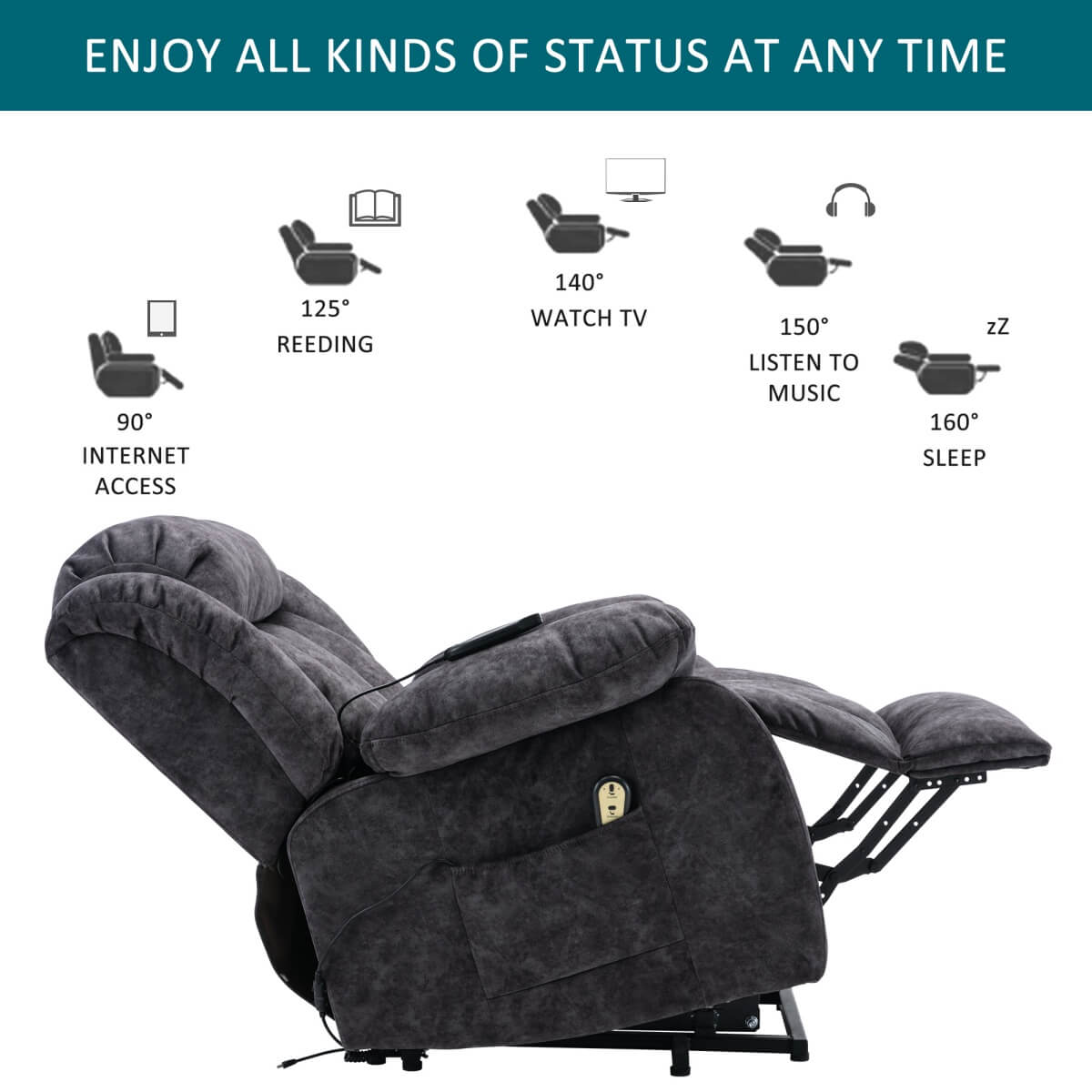 Power Lift Recliner Chair with Massage and Heat - Heavy Duty, Antiskid Fabric, Overstuffed Design