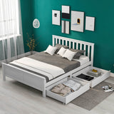4FT6 Double Wooden Storage Bed - Solid Pine Bed Frame with Drawers
