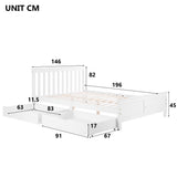 4FT6 Double Wooden Storage Bed - Solid Pine Bed Frame with Drawers