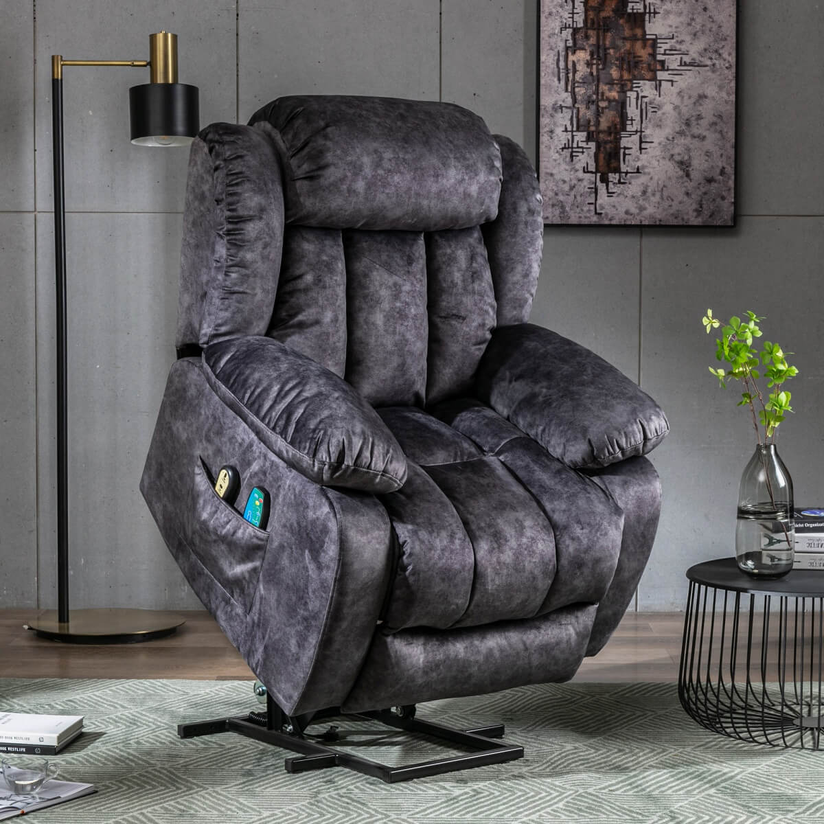 Power Lift Recliner Chair with Massage and Heat - Heavy Duty, Antiskid Fabric, Overstuffed Design