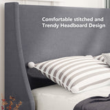 Single Bed Soft Linen Grey 3FT Upholstered Bed with Winged Headboard, Wood Slat Support