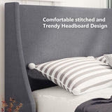 3ft Single Linen Upholstered Bed Frame - Winged Headboard, Grey