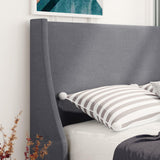 3ft Single Linen Upholstered Bed Frame - Winged Headboard, Grey