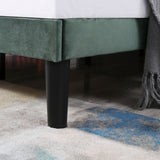 Double Bed with Winged Headboard, Dark Green Velvet, Wood Slat Support