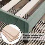 3FT Single Upholstered Velvet Bed - Winged Headboard with Slatted Base