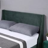 4ft6 Double Velvet Bed Frame - Winged Upholstered Headboard, Dark Green