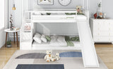 Bunk Bed with Stairs & Slide, Solid Pine Wood Frame, 90x190cm, White