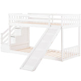Bunk Bed with Stairs & Slide, Solid Pine Wood Frame, 90x190cm, White