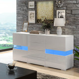 White High Gloss & Matt Sideboard Cabinet — LED Storage Unit for Dining Room & Living Room