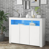High Gloss White Sideboard Cabinet with LED – Modern 3-Door Buffet Storage Unit for Kitchen, Living Room, Dining Room & Hallway