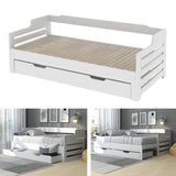 3FT Single Daybed with Trundle & Storage Drawer - Wooden Sofa Bed Frame