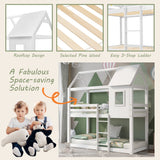 Bunk Bed, Children Cabin Bed, Single Bed for Kids, Twin Sleeper, 3FT, Solid Pine Wood, White
