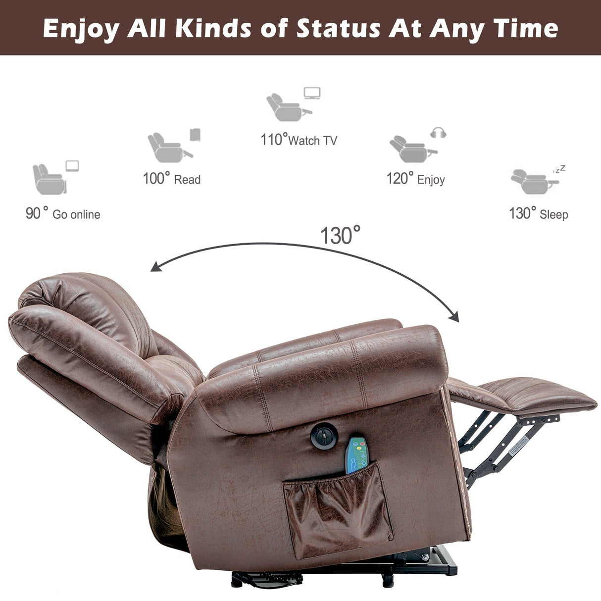 Power Lift Recliner Chair with Massage, Heat, USB Port & Pockets, Heavy Duty Electric Faux Leather